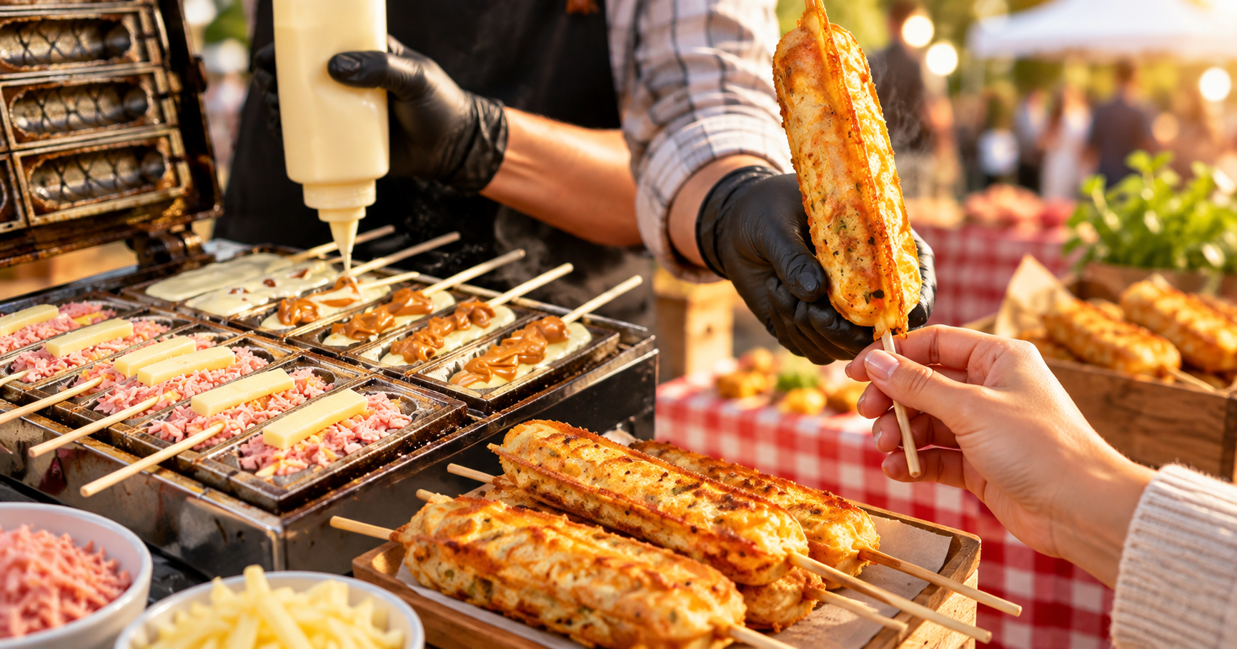 Experiência gastronômica em evento com crepe no palito